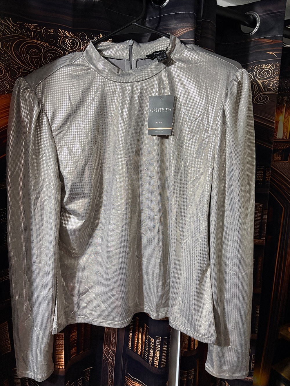 Forever 21 Silver Long Sleeve Mock Neck Top